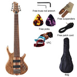 Neck Through Active 7 String Bass Guitar Black 43 Inch Electric Bass Guitar 24 Frets Solid Okoume Body with Canada Maple Neck