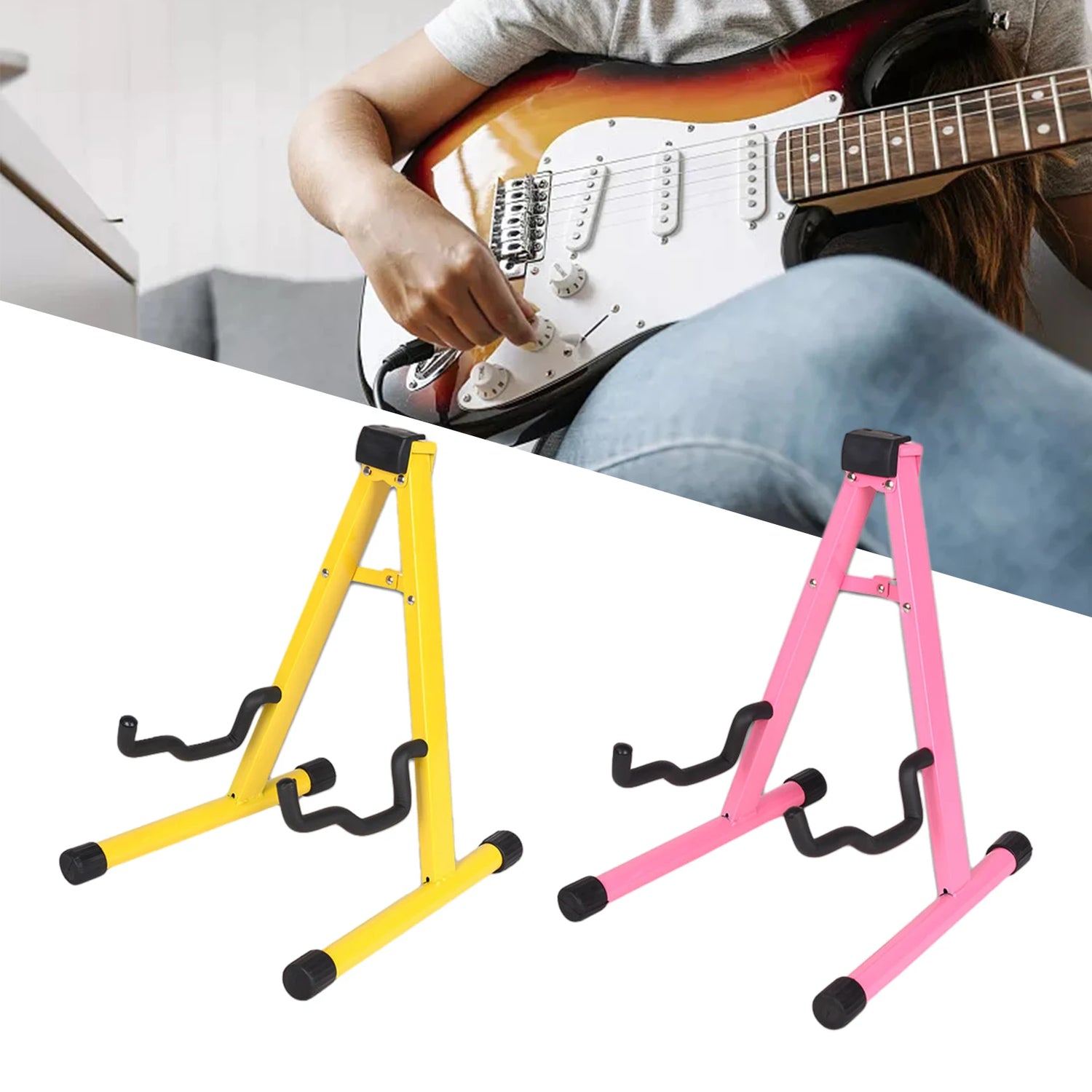 Electric Guitar Stand A Frame Universal Folding Instrument Stand Guitar Holder for Acoustic Electric Bass Guitar