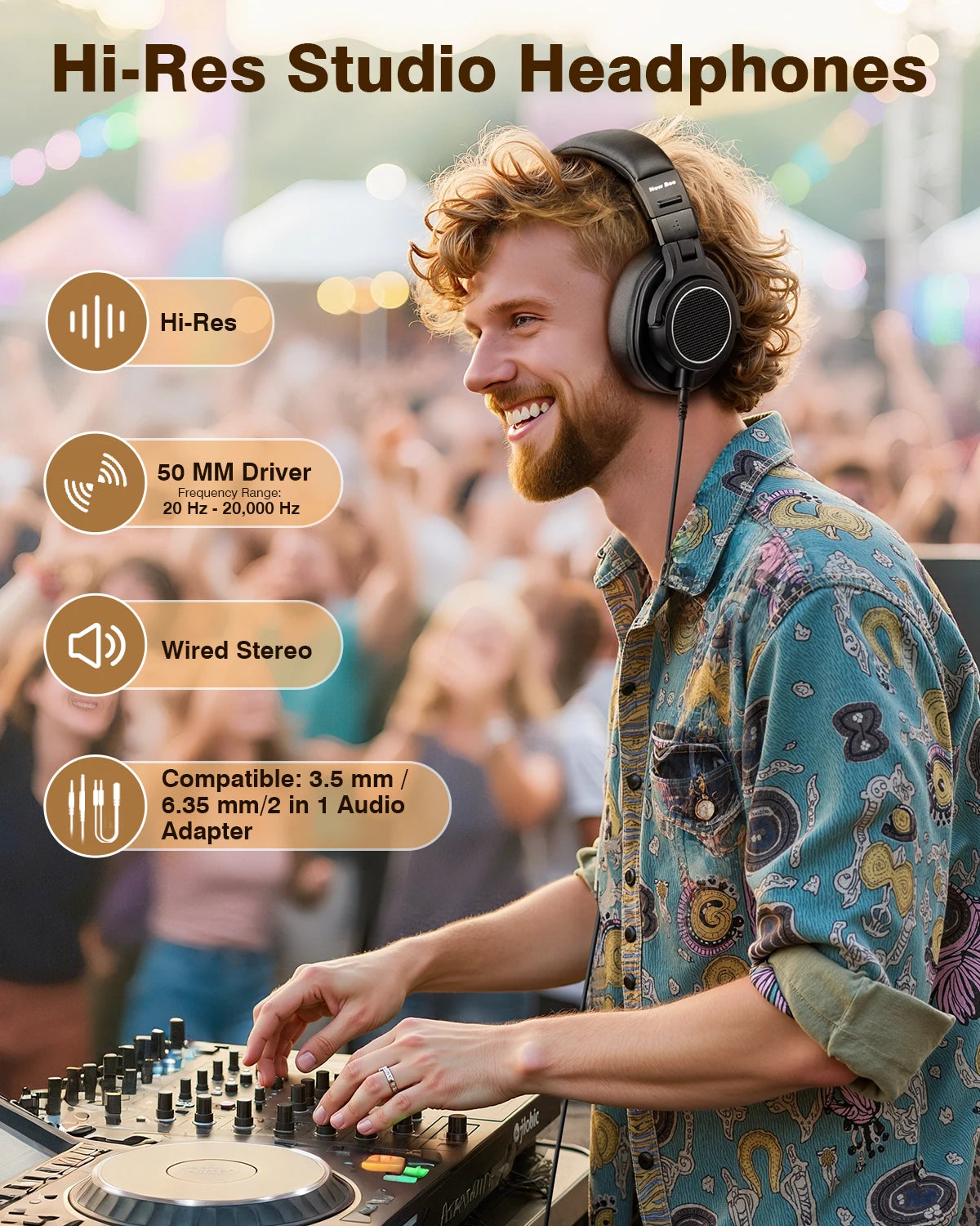 New Bee Wired Professional Studio Pro 50 DJ Headphones With Microphone Over Ear Hi-Res Studio Monitor Music Headset Earphone