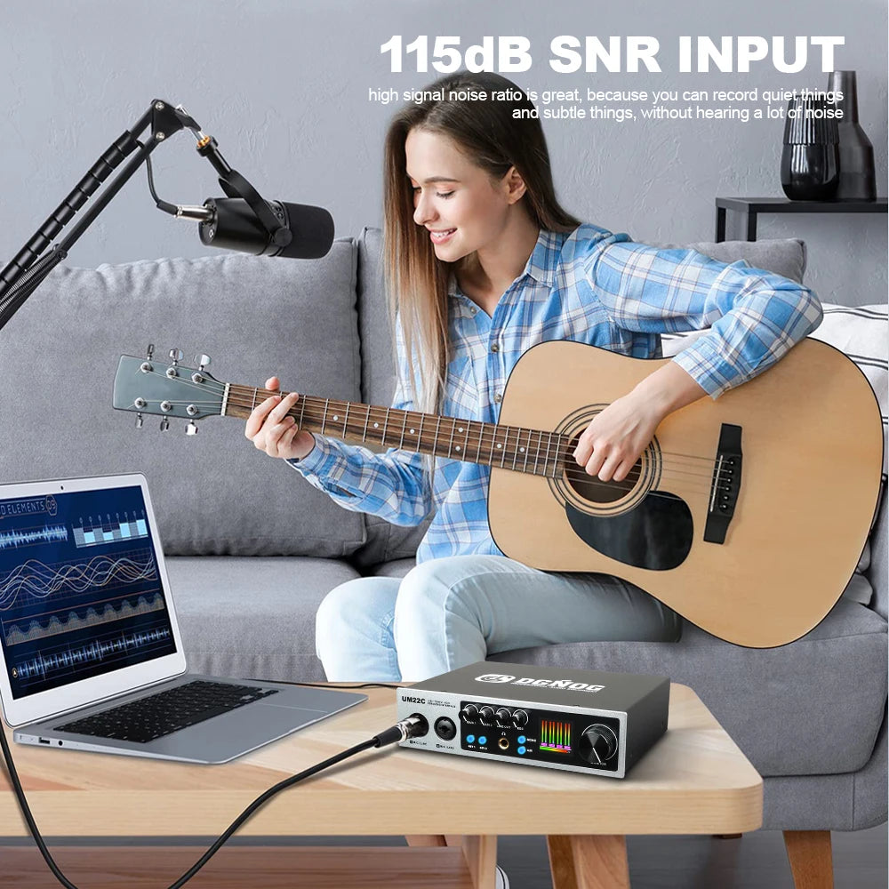 DGNOG UM22C USB Audio Interface 32bit/768KHz Professional USB-C Recording Sound Card for Guitar Studio Podcast Singing Streaming