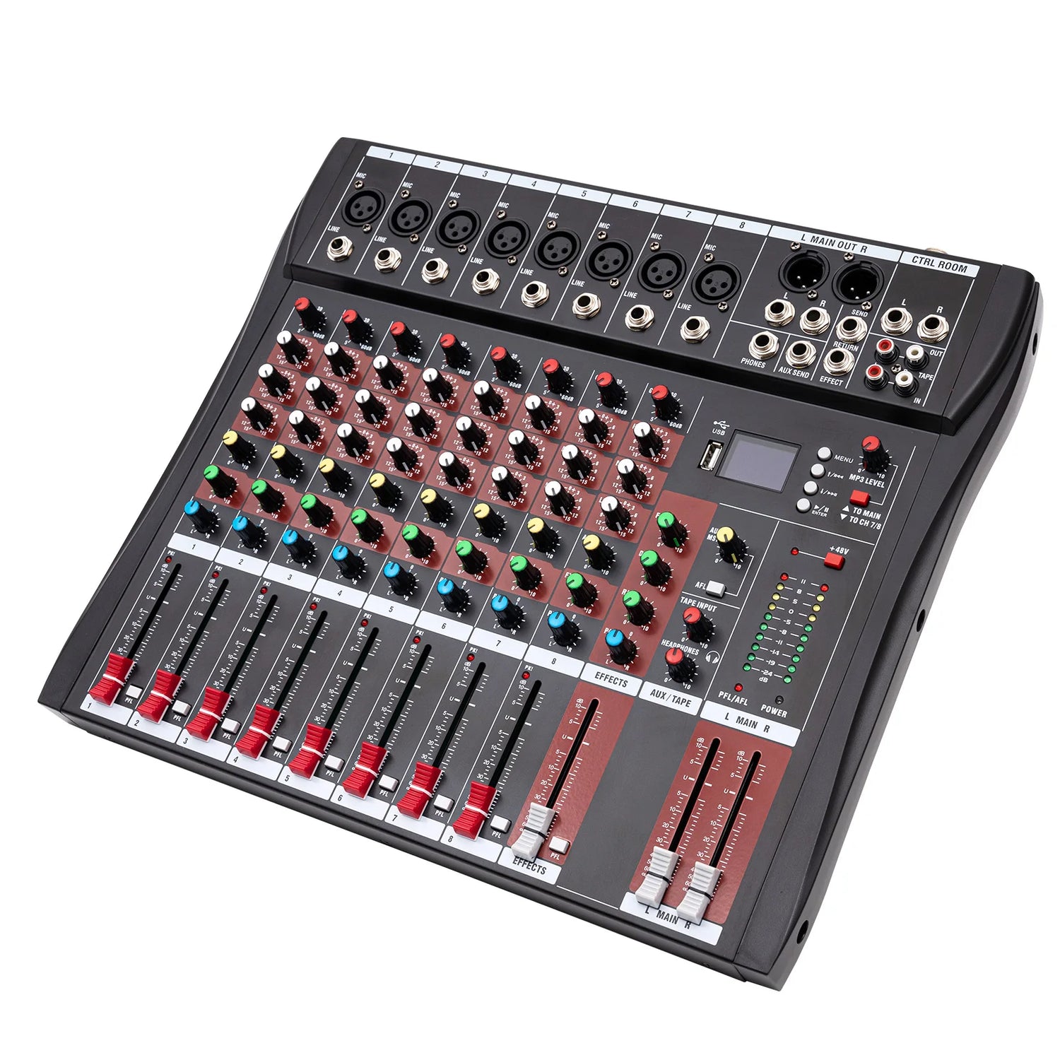 7/8-Channel Professioneller Mixer, Soundboard Konsole with Bluetooth USB PC Recording Input XLR Microphone Jack