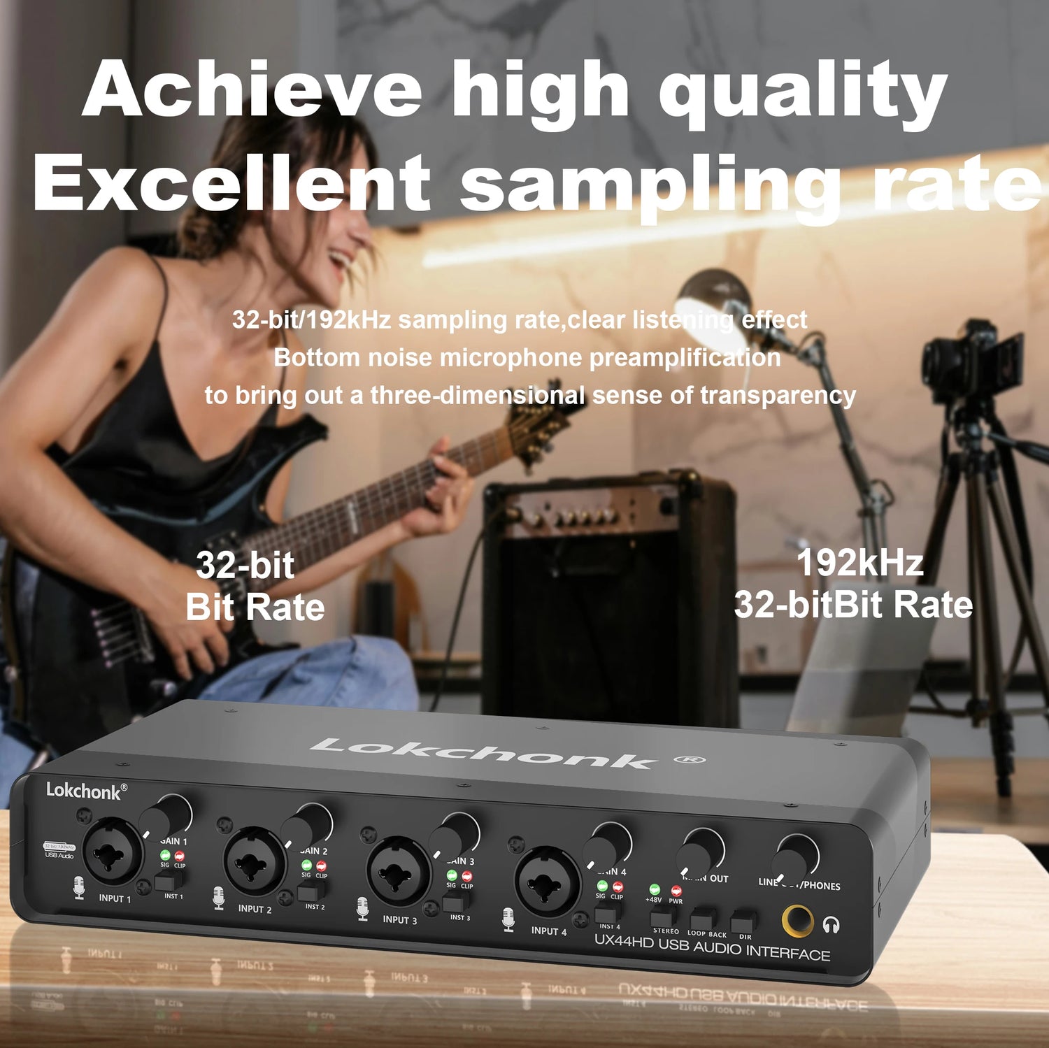 lokchonk UX44 Professional 4 Channel Audio Sound Card 4 in 2 Interface de Audio for Podcast Recording Music Instrument