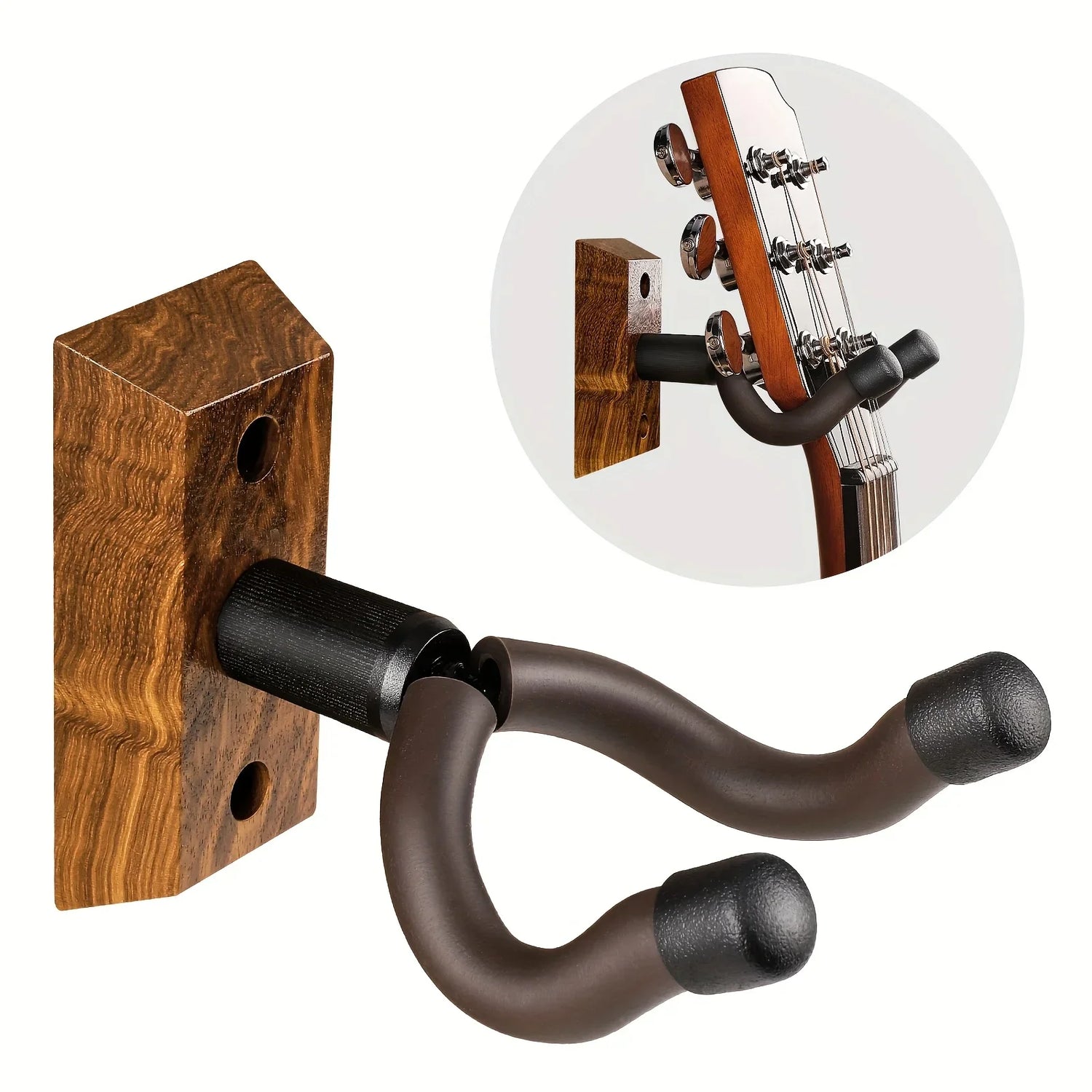 1pc Guitar Wall Mount, Guitar Hanger with Rotating Hooks, Suitable for All Sizes of Guitars, Zebra Wood Guitar Wall Stand