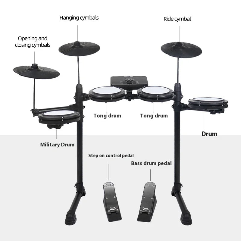 Professional Mesh Electronic Drum Set Mute BT Multifunctional Portable Drum Kit For Home Practice Performance Teaching Battery