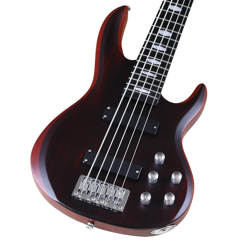 5 Strings Right hand with frets Matte Electric Bass Guitar 43inch Hickory Wood Top solid okoume wood body bass guitar