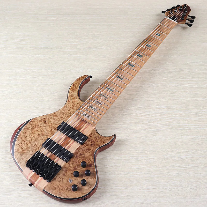 Neck Through Active 7 String Bass Guitar Black 43 Inch Electric Bass Guitar 24 Frets Solid Okoume Body with Canada Maple Neck