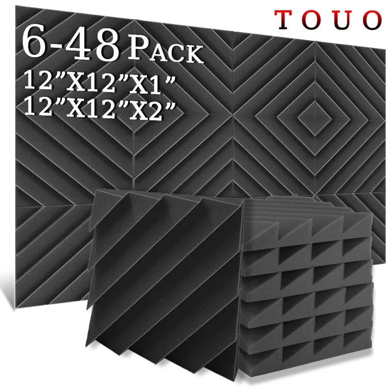 TOUO Acoustic Foam 6-48 Pcs Offices Acoustic Treatment Diamond Groove Foams Panels High-Density Sound Absorbing Material