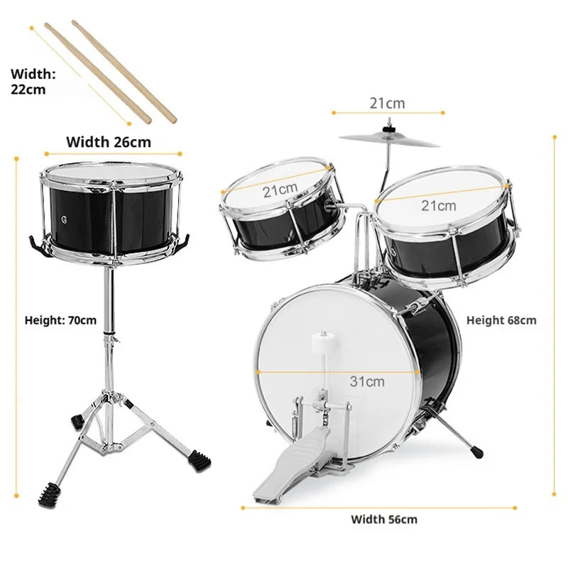 Children Beginner Professional Drum Set Alloy Drums Kit Kid Percussion Instrument Musical Interest Cultivation Adjustable Height