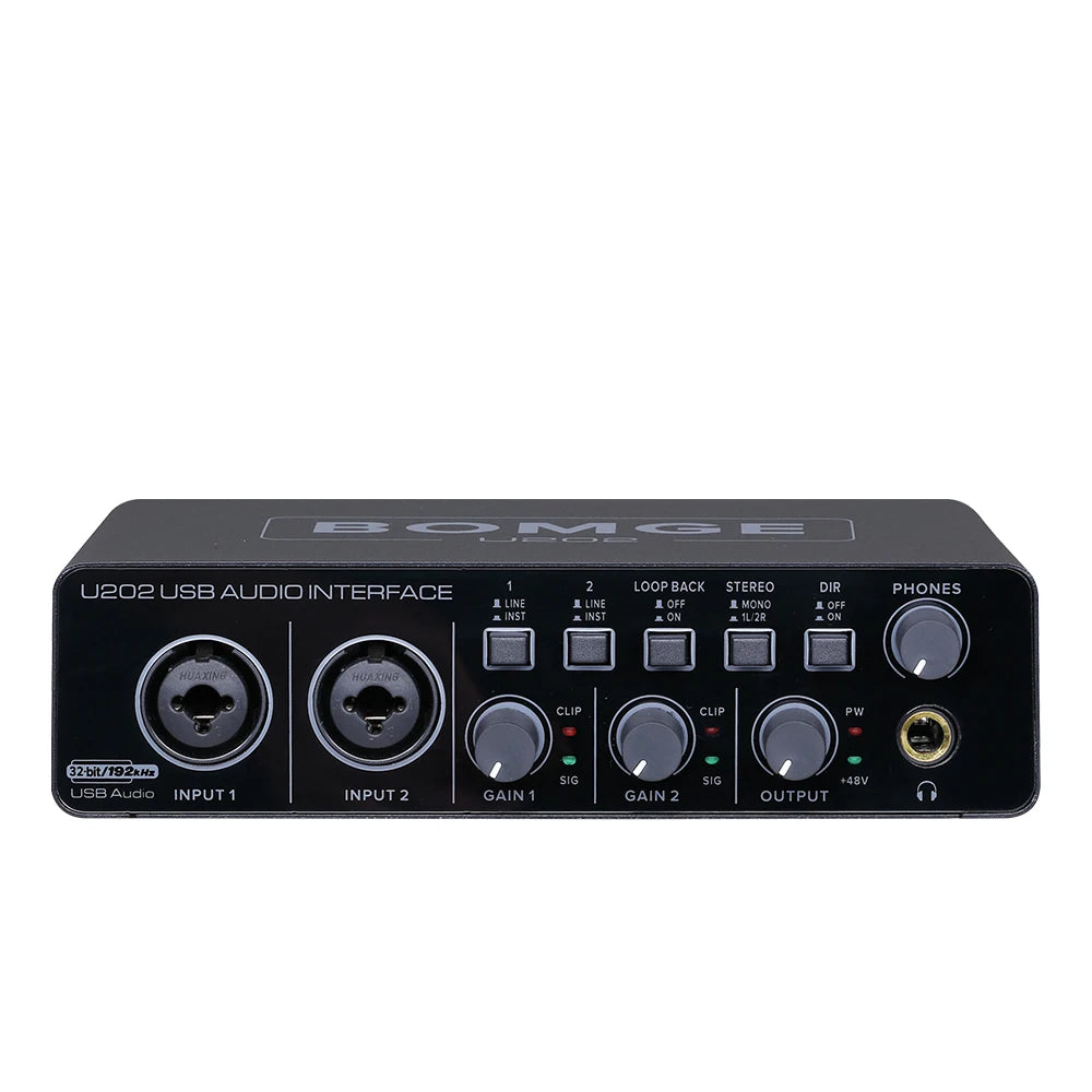 BOMGE U202 USB Audio Interface with Mic Preamplifier XLR/TSR/TS Ports 48V 32-Bit/192kHz Resolution for computer recording Stream
