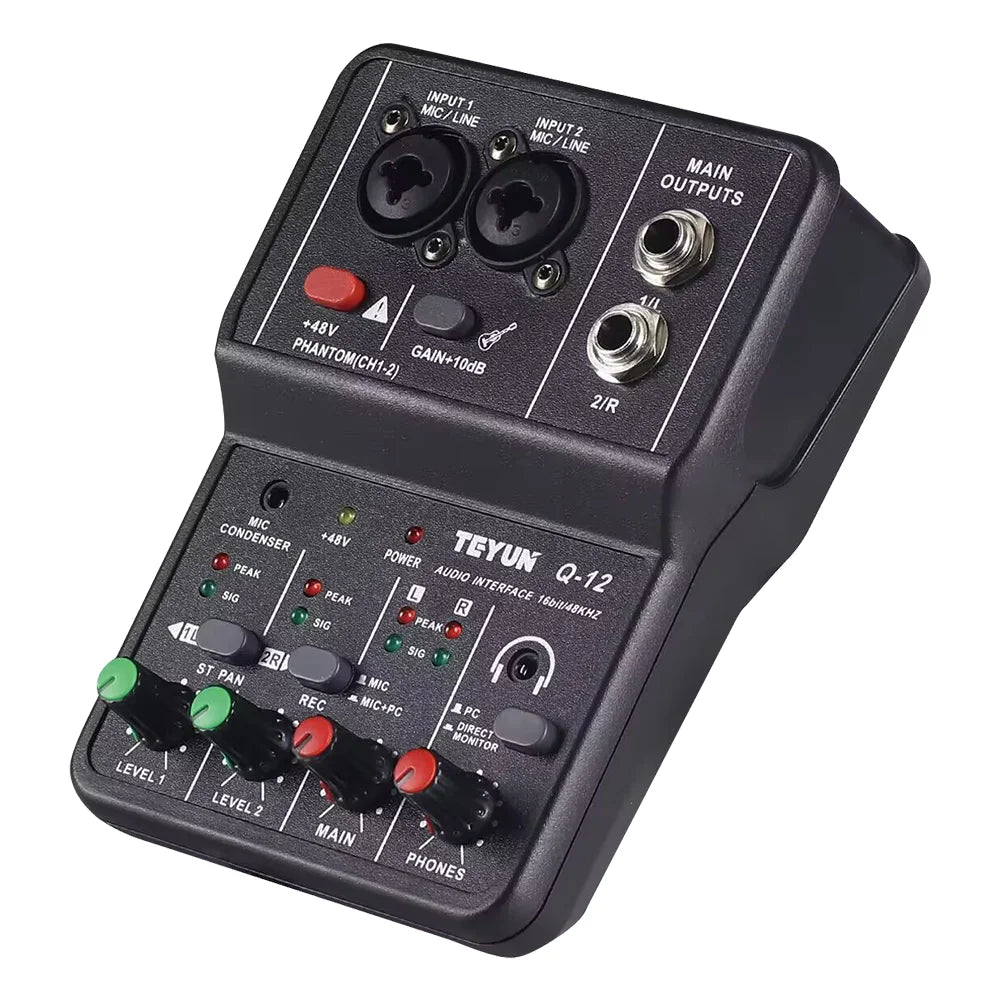 Professional portable TEYUN Q12 Q12M Q26 2 Channels Audio Mixer sound console mini USB card MIXER for PC Guitar Recording Studio